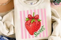 Sweet Strawberry with Bow PNG, Coquette Fruit Clipart, Pink Product Image 3