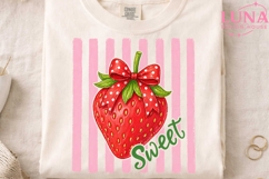 Sweet Strawberry with Bow PNG, Coquette Fruit Clipart, Pink Product Image 4