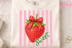 Sweet Strawberry with Bow PNG, Coquette Fruit Clipart, Pink Product Image 4