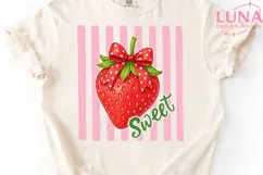 Sweet Strawberry with Bow PNG, Coquette Fruit Clipart, Pink Product Image 5