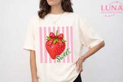 Sweet Strawberry with Bow PNG, Coquette Fruit Clipart, Pink Product Image 1
