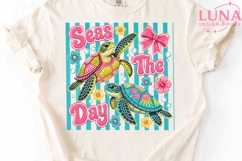 Seas The Day Sea Turtle PNG, Summer Beach Clipart, Ocean PNG Product Image 1