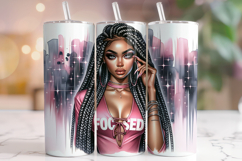 Black Woman Tumbler Wrap PNG, Motivational Tumbler, Focused Product Image 1