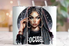 Black Woman Tumbler Wrap PNG, Motivational Tumbler, Focused Product Image 1