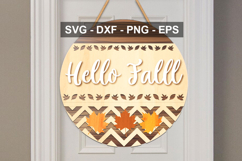 Hello Fall Door Sign SVG | Autumn Round Sign Cut File Product Image 4