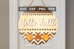 Hello Fall Door Sign SVG | Autumn Round Sign Cut File Product Image 4