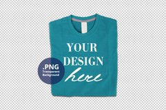 Folded Teal tshirt Mockup Transparent background PSD Product Image 1