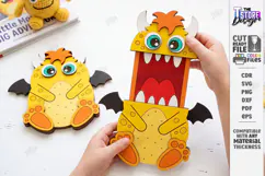3D Folding Surprise Card Laser Cut | Wooden Monster Sliding Product Image 1