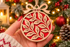 Foliage Bauble Laser Cut Wood File, Christmas Ornament SVG Product Image 2