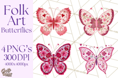 Folk Art Valentine Butterflies Red Pink Heart Wings Clipart Product Image 1