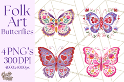 Folk Art Valentine Butterflies Red Pink Heart Wings Clipart Product Image 1