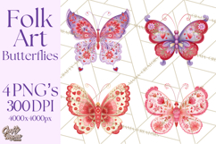 Folk Art Valentine Butterflies Red Pink Heart Wings Clipart Product Image 1