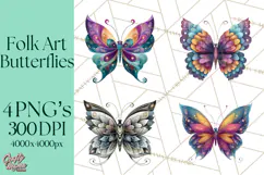 Enchanted Folk Art Butterfly Clipart PNG, Fariytale Cottage Product Image 1