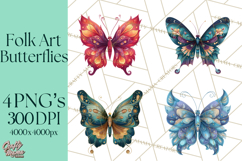 Enchanted Folk Art Butterfly Clipart PNG, Fariytale Cottage Product Image 1