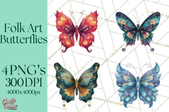 Enchanted Folk Art Butterfly Clipart PNG, Fariytale Cottage Product Image 1