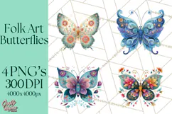 Enchanted Folk Art Butterfly Clipart PNG, Fariytale Cottage Product Image 1