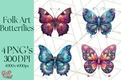 Enchanted Folk Art Butterfly Clipart PNG, Fariytale Cottage Product Image 1