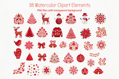 Set of seamless red and gold Christmas patterns and folk art holiday illustrations for Scandinavian and traditional festive designs