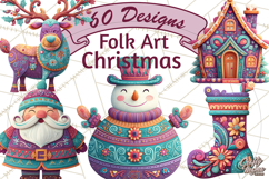 Vibrant Yuletide Friends Clipart, Christmas Folk Art Png Product Image 1