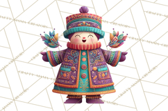 Vibrant Yuletide Friends Clipart, Christmas Folk Art Png Product Image 2