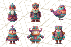 Vibrant Yuletide Friends Clipart, Christmas Folk Art Png Product Image 2