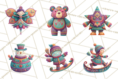 Vibrant Yuletide Friends Clipart, Christmas Folk Art Png Product Image 3