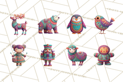 Vibrant Yuletide Friends Clipart, Christmas Folk Art Png Product Image 5