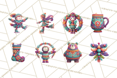 Vibrant Yuletide Friends Clipart, Christmas Folk Art Png Product Image 6