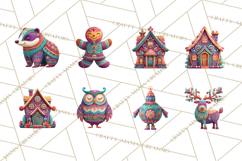 Vibrant Yuletide Friends Clipart, Christmas Folk Art Png Product Image 7