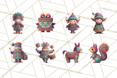 Vibrant Yuletide Friends Clipart, Christmas Folk Art Png Product Image 8