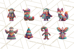 Vibrant Yuletide Friends Clipart, Christmas Folk Art Png Product Image 9