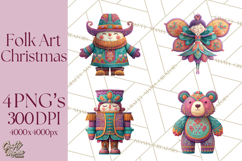 Vibrant Yuletide Friends Clipart, Christmas Folk Art Png Product Image 1