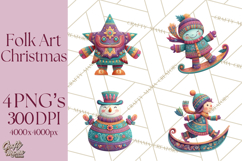 Vibrant Yuletide Friends Clipart, Christmas Folk Art Png Product Image 1
