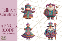 Vibrant Yuletide Friends Clipart, Christmas Folk Art Png Product Image 1