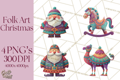 Vibrant Yuletide Friends Clipart, Christmas Folk Art Png Product Image 1