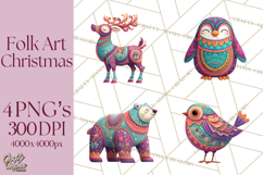 Vibrant Yuletide Friends Clipart, Christmas Folk Art Png Product Image 1