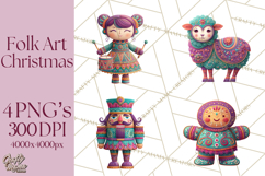 Vibrant Yuletide Friends Clipart, Christmas Folk Art Png Product Image 1