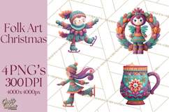 Vibrant Yuletide Friends Clipart, Christmas Folk Art Png Product Image 1