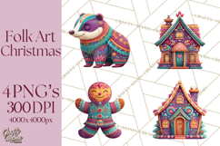 Vibrant Yuletide Friends Clipart, Christmas Folk Art Png Product Image 1