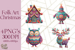 Vibrant Yuletide Friends Clipart, Christmas Folk Art Png Product Image 1