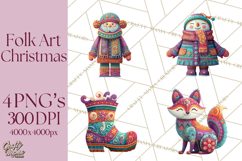 Vibrant Yuletide Friends Clipart, Christmas Folk Art Png Product Image 1