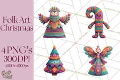Vibrant Yuletide Friends Clipart, Christmas Folk Art Png Product Image 1
