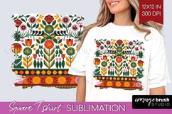 Folk Flowers Square Tshirt Background - Floral Folk PNG Product Image 1