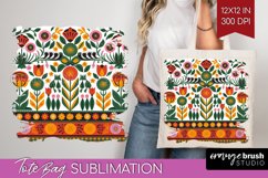 Folk Flowers Tote Bag - Floral Folk Tote Bag PNG Sublimation Product Image 1