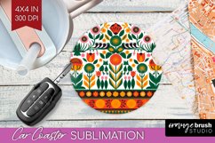 Folk Flowers Car Coaster - Floral Folk Coaster PNG Product Image 1