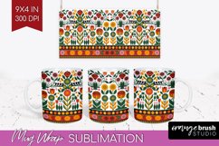 Folk Flowers Mug Wrap - Floral Folk Mug PNG Sublimation Product Image 1