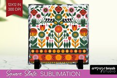 Folk Flowers Slate PNG - Floral Folk Square Slate Product Image 1
