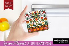 Folk Flowers Magnet Sublimation - Floral Folk Square Magnet Product Image 1