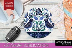 Folk Flowers Car Coaster - Floral Folk Coaster PNG Product Image 1