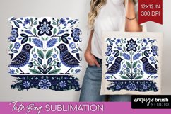 Folk Flowers Tote Bag - Floral Folk Tote Bag PNG Sublimation Product Image 1